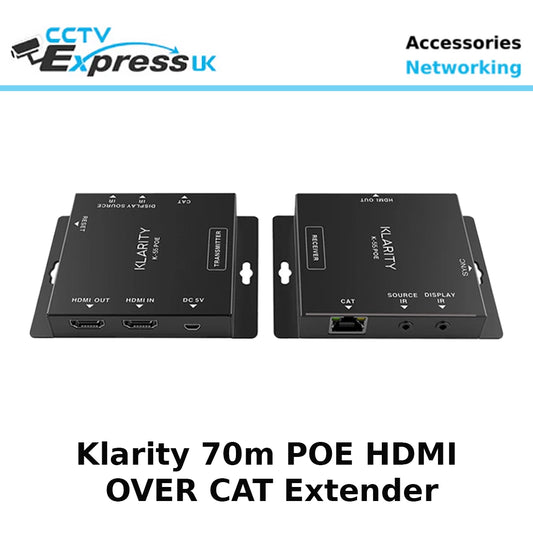 Klarity K-70-HD-POE HDMI Over Cat5/6 Extender with PoE – 70m 1080p Transmission