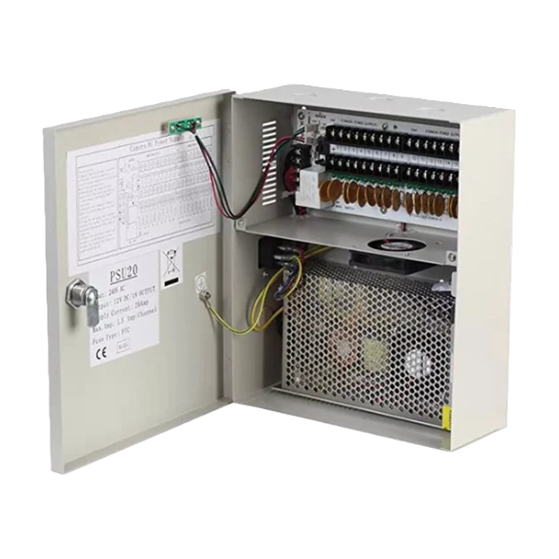 Metal Boxed Power Supply 12V/20AMP for CCTV Cameras -12v Power Supply 18 Way 20AMP