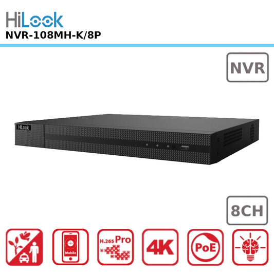 HiLook NVR-108MH-K/8P – 8 Channel 4K PoE NVR with Motion Detection 2.0 & Smart Human/Vehicle Alerts