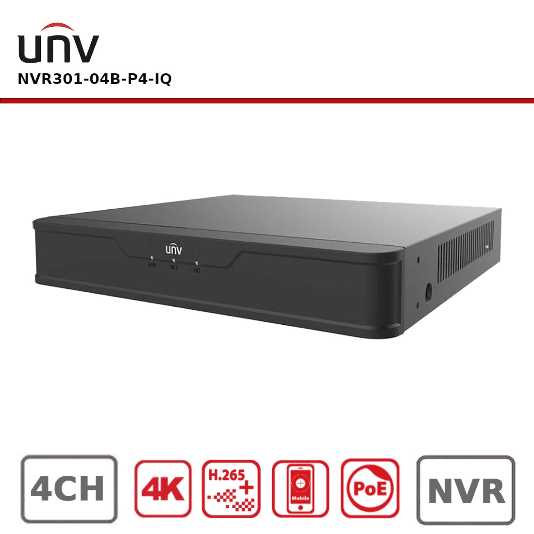 Uniview 12MP NVR301-04B-P4-IQ 4 Channel AI Network Video Recorder PoE NVR