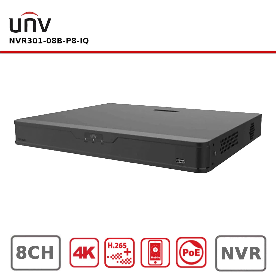 Uniview NVR301-08B-P8-IQ 8-Channel 12MP PoE NVR with Smart AI & ANR