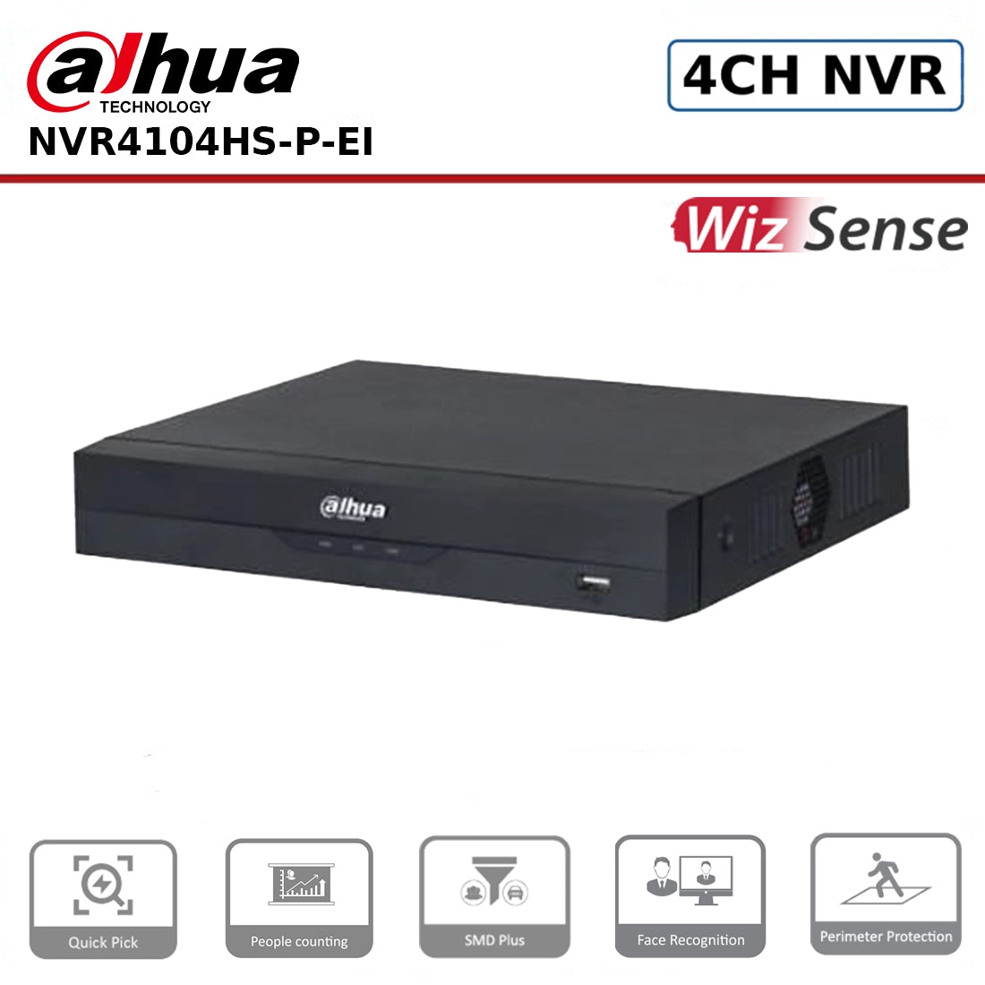 4 Channel Dahua NVR4104HS-P-EI 4 Channel 4K Compact 4 PoE WizSense AI Network Video Recorder
