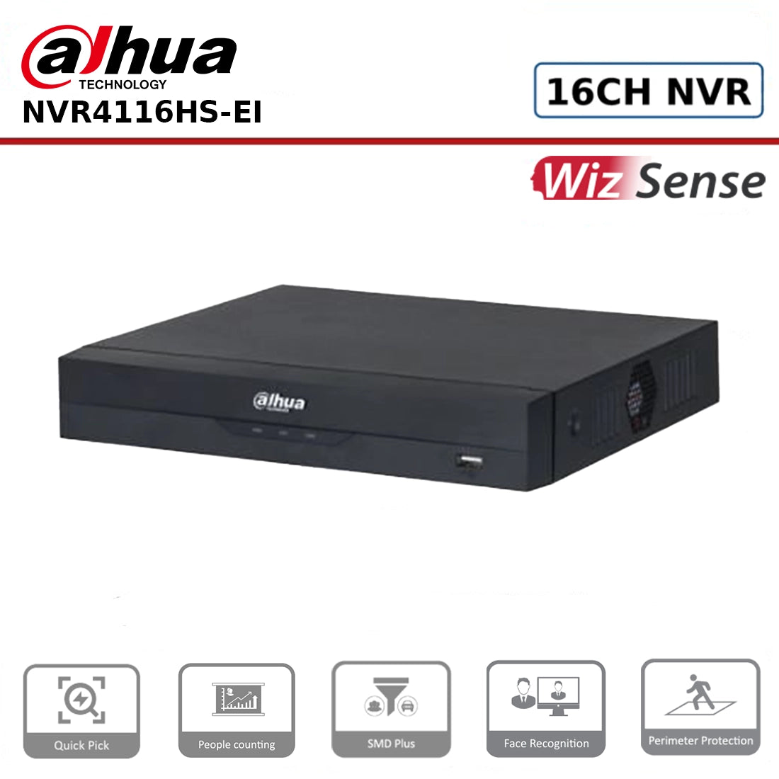 Dahua DHI-NVR4116HS-EI - 16 Channel WizSense Network Video Recorder - **Non-PoE**