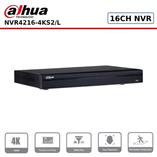 Dahua DHI-NVR4216-4KS2/L 16 Channel 1U 2HDDs Network Video Recorder- **Non-PoE**