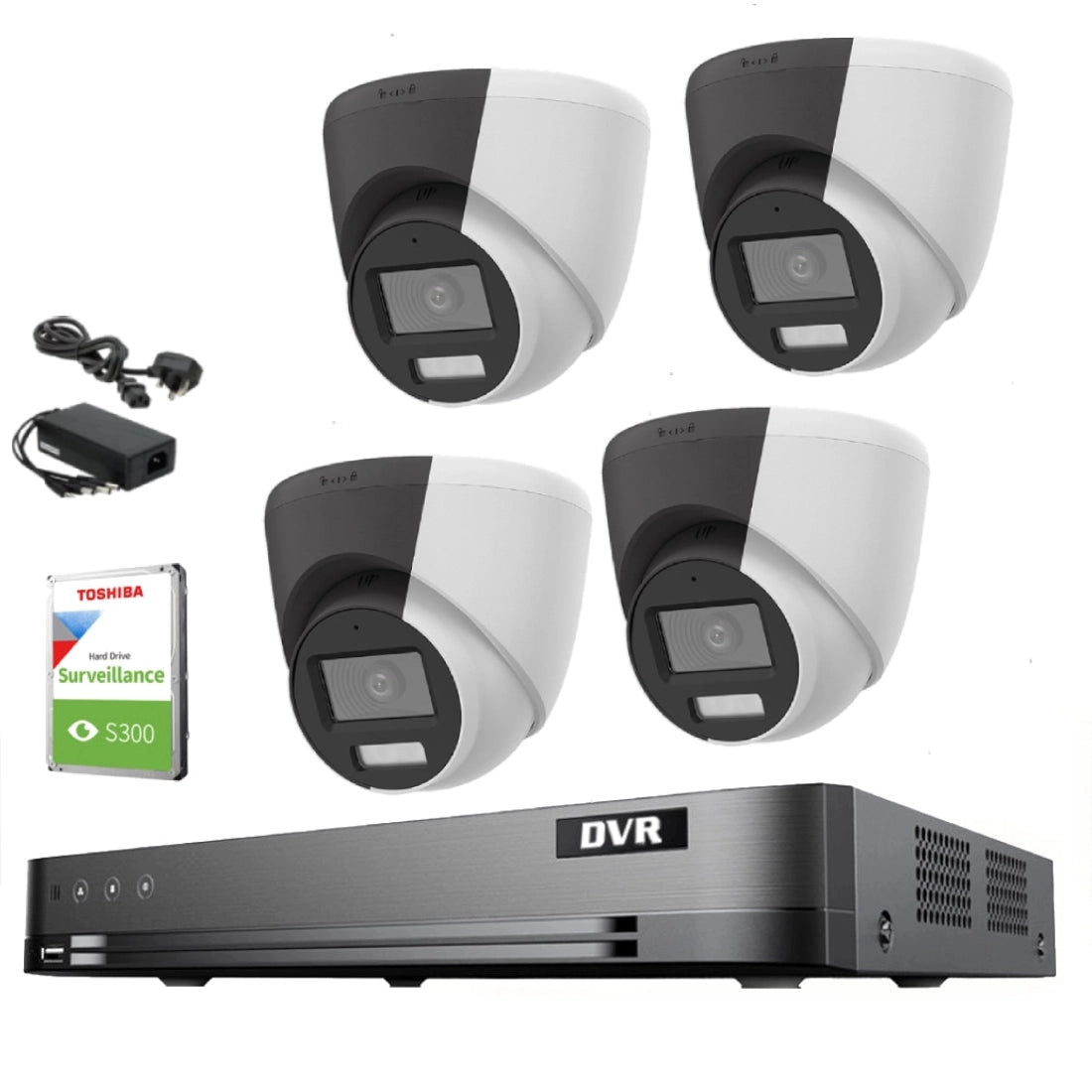 Hikvision OEM Series 3K TVI CCTV Kit with 4 Channel DVR - Upto 4 x Turret Cameras with Mic + 4CH DVR + 1TB HDD + PSU