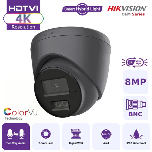 Hikvision OEM Series TVI T289B-HT 4K ColorVu Hybrid Light TVI Turret Camera with Two-Way Audio IP67 - Black