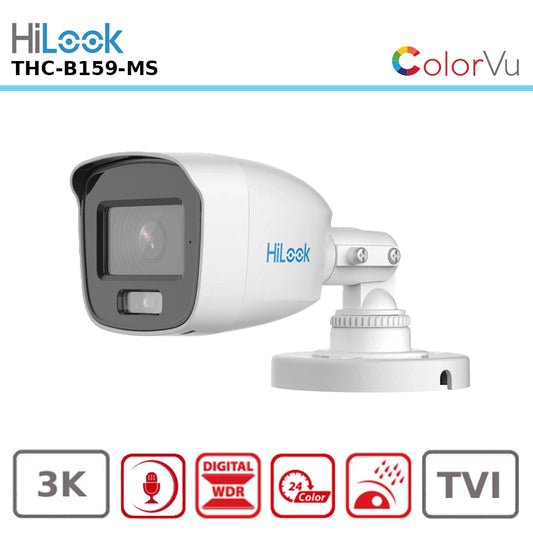 HiLook THC-B159-MS-2.8MM 5MP HD (3K) ColorVu Audio Over Coax Bullet Camera with 40-meter Full-Color Night Vision