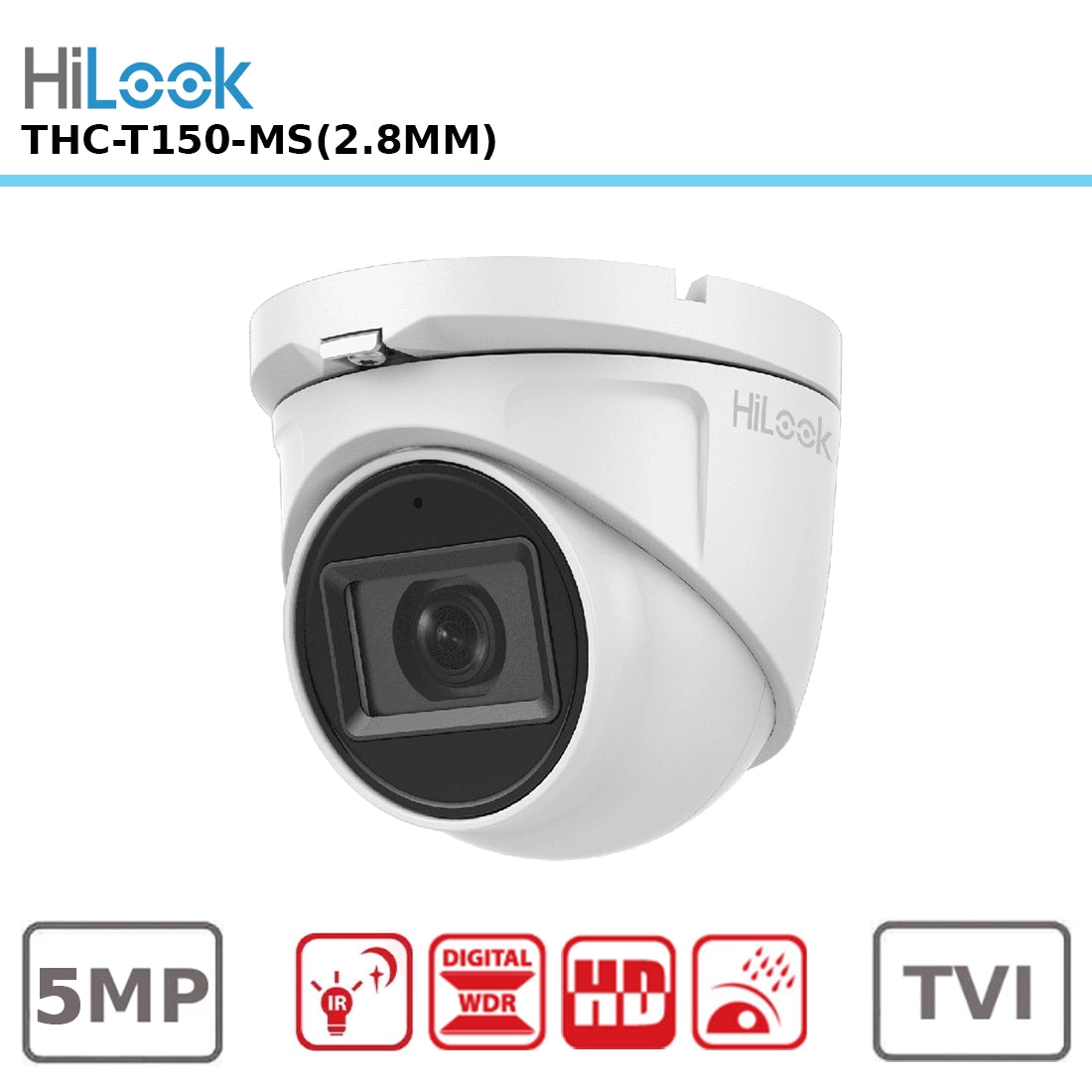 HiLook THC-T150-MS 5MP Turret Camera with Built-in Mic, 2.8mm Lens, Smart IR, IP66 Weatherproof "EOL"