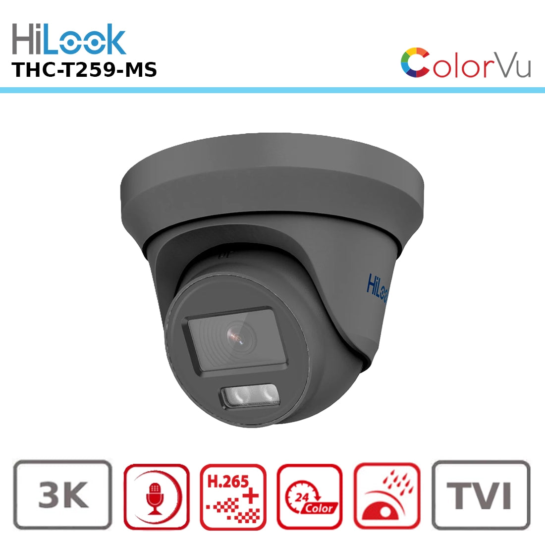 HiLook THC-T259-MS 5MP HD (3K) ColorVu Audio Over Coax Dome Security Camera with 40-meter Full-Color Night Vision and a Wide 2.8mm Lens