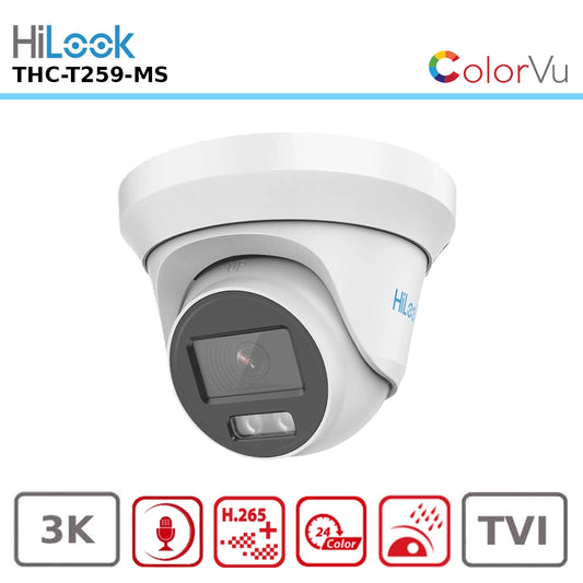 HiLook THC-T259-MS 5MP HD (3K) ColorVu Audio Over Coax Dome Security Camera with 40-meter Full-Color Night Vision and a Wide 2.8mm Lens