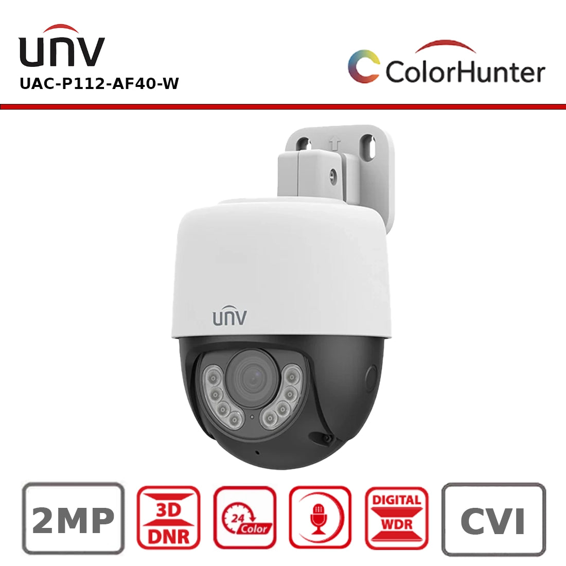UNV UAC-P112-AF40-W 2MP ColorHunter Fixed Warm Light PT Analog Camera