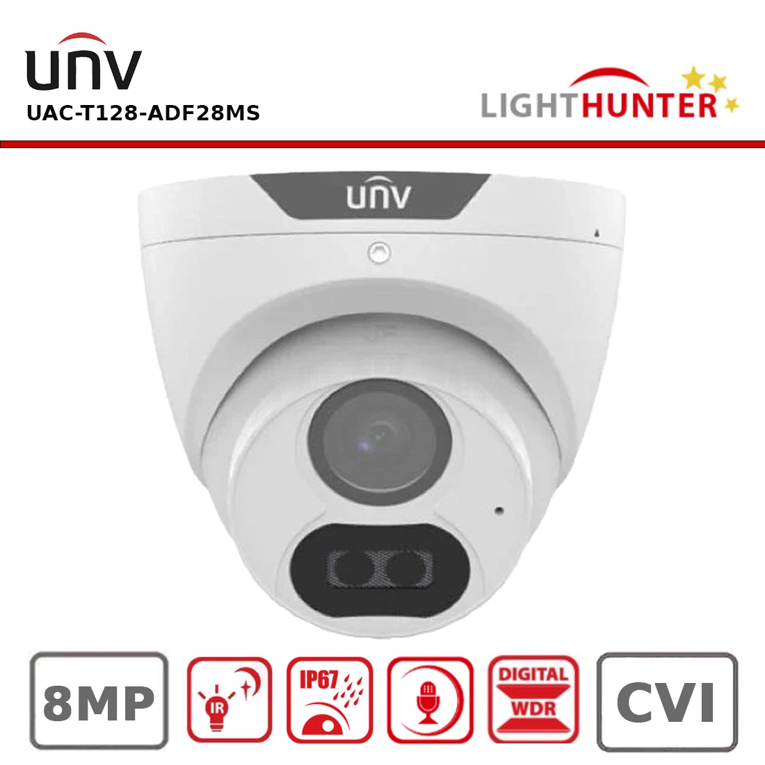 Uniview UAC-T128-ADF28MS 8MP LightHunter 4K IR Fixed Turret Analog Camera, Built-In Microphone, 40M IR Range
