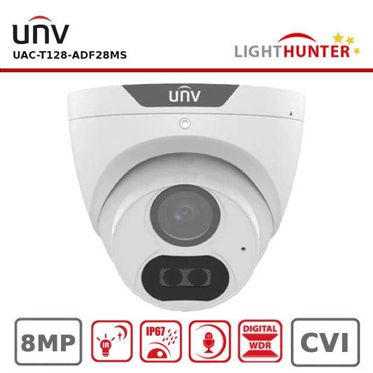 Uniview UAC-T128-ADF28MS 8MP LightHunter 4K IR Fixed Turret Analog Camera, Built-In Microphone, 40M IR Range