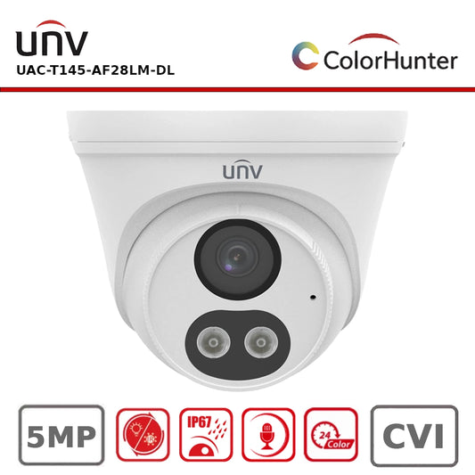 Uniview UAC-T145-AF28LM-DL 5MP ColourHunter Hybrid Dual Light + IR Turret Analog Camera, Built-In Microphone