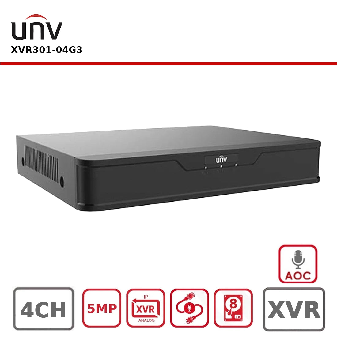 Uniview XVR301-04G3 UNV 5MP Hybrid HD DVR 4 Channel BNC, 2 Channel IP, H.265 1HDD XVR