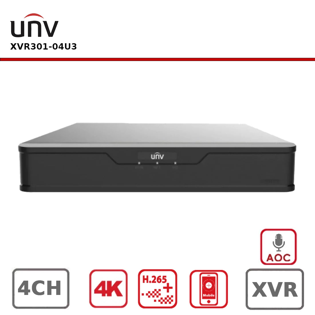 Uniview XVR301-04U3 UNV 8MP Hybrid 4K DVR 4 Channel BNC, 1HDD XVR