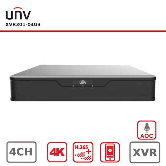 Uniview XVR301-04U3 UNV 8MP Hybrid 4K DVR 4 Channel BNC, 1HDD XVR
