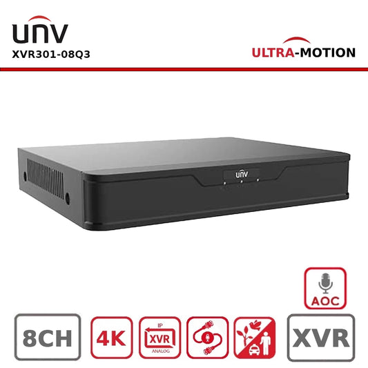 Uniview XVR301-08Q3 8 Channel 8MP 4K-Lite Hybrid XVR With AI Human Detection, Ultra Motion and 1HDD