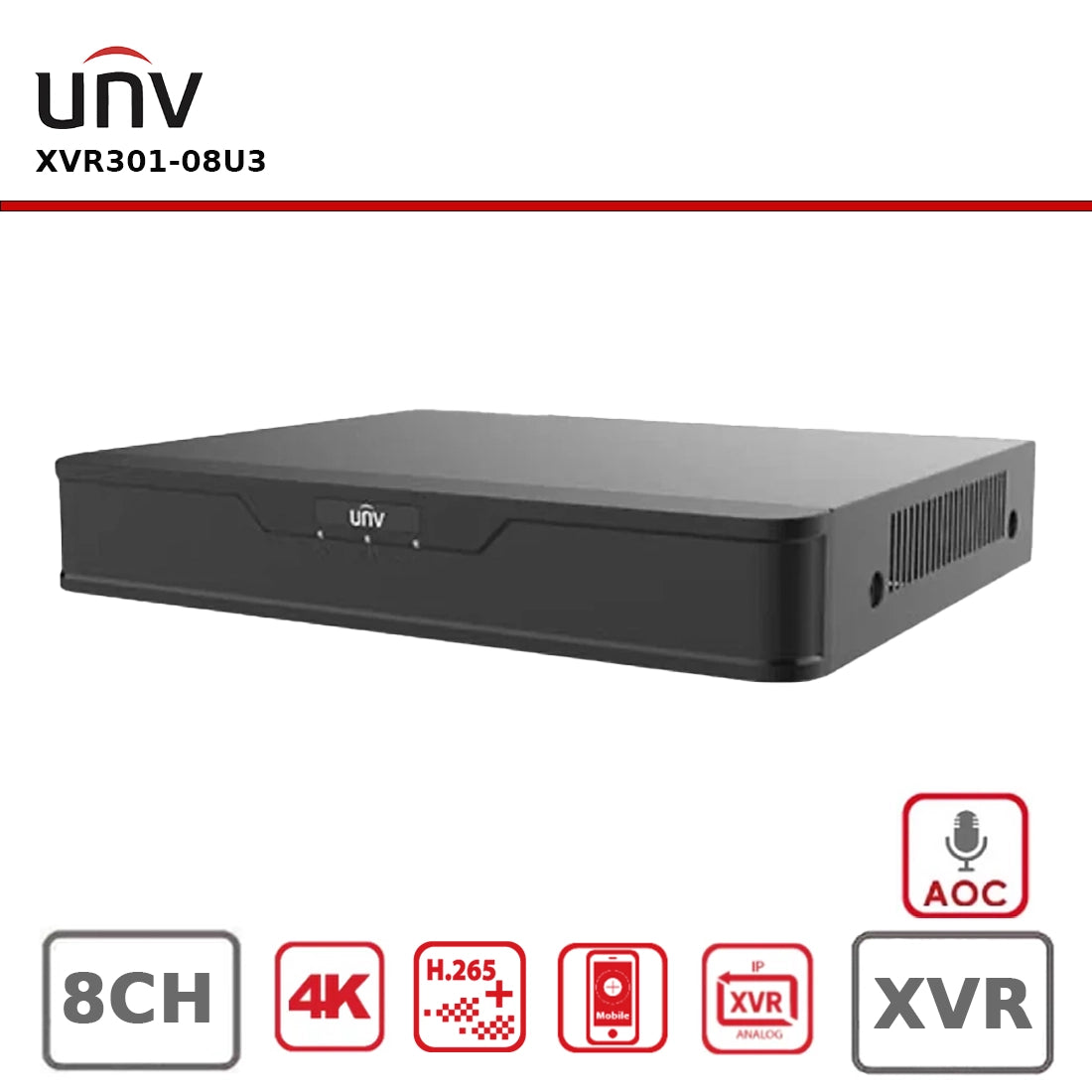 Uniview XVR301-08U3 8-Channel 8MP 5-in-1 Digital Video Recorder with AOC Support