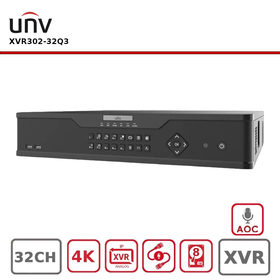 Uniview 8MP UNV-XVR302-32Q3 32 Channel DVR Upto 4K AOC Hybrid XVR