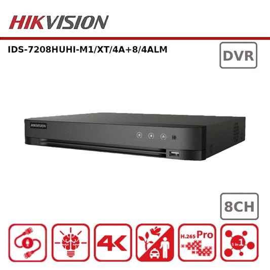 Hikvision iDS-7208HUHI-M1/XT/4A+8/4ALM 8 Channel 8MP AcuSense DVR with 4 Audio Inputs & 8 Alarm Inputs