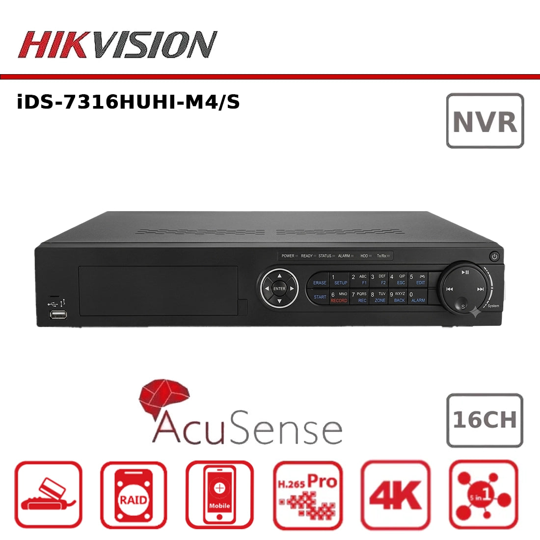Hikvision iDS-7316HUHI-M4/S 16 Channel Turbo HD DVR 8MP AcuSense with Deep Learning Perimeter Protection