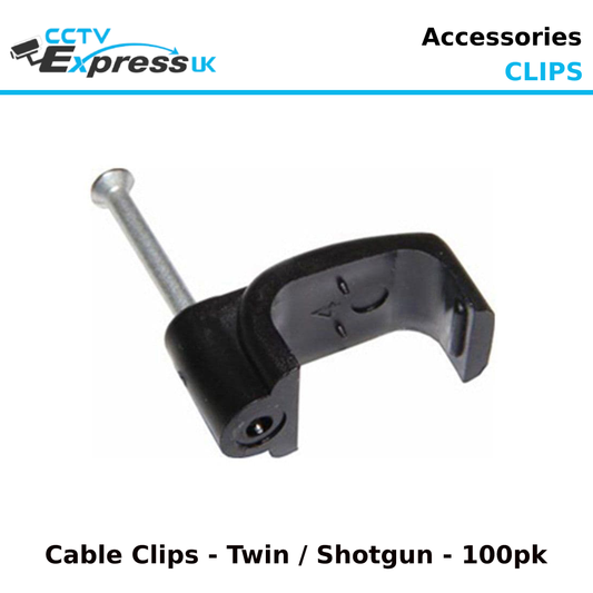 Twin/Shotgun Black Wall Clips - 100 Pack - CCTV Express UK