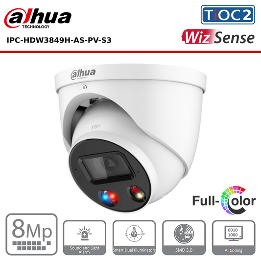 8MP Dahua DH-IPC-HDW3849H-AS-PV-S4 8MP TiOC 2.0 Fixed-focal Eyeball Network Camera - CCTV Express UK
