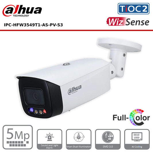 5MP Dahua DH-IPC-HFW3549T1-AS-PV-S3 5MP TiOC 2.0 Fixed-focal Bullet Network Camera - CCTV Express UK